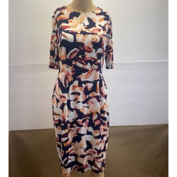 LONDON STYLE Size 8 Shift Dress Multicolor Floral Short Sleeve Stretch Lining - Picture 1 of 15